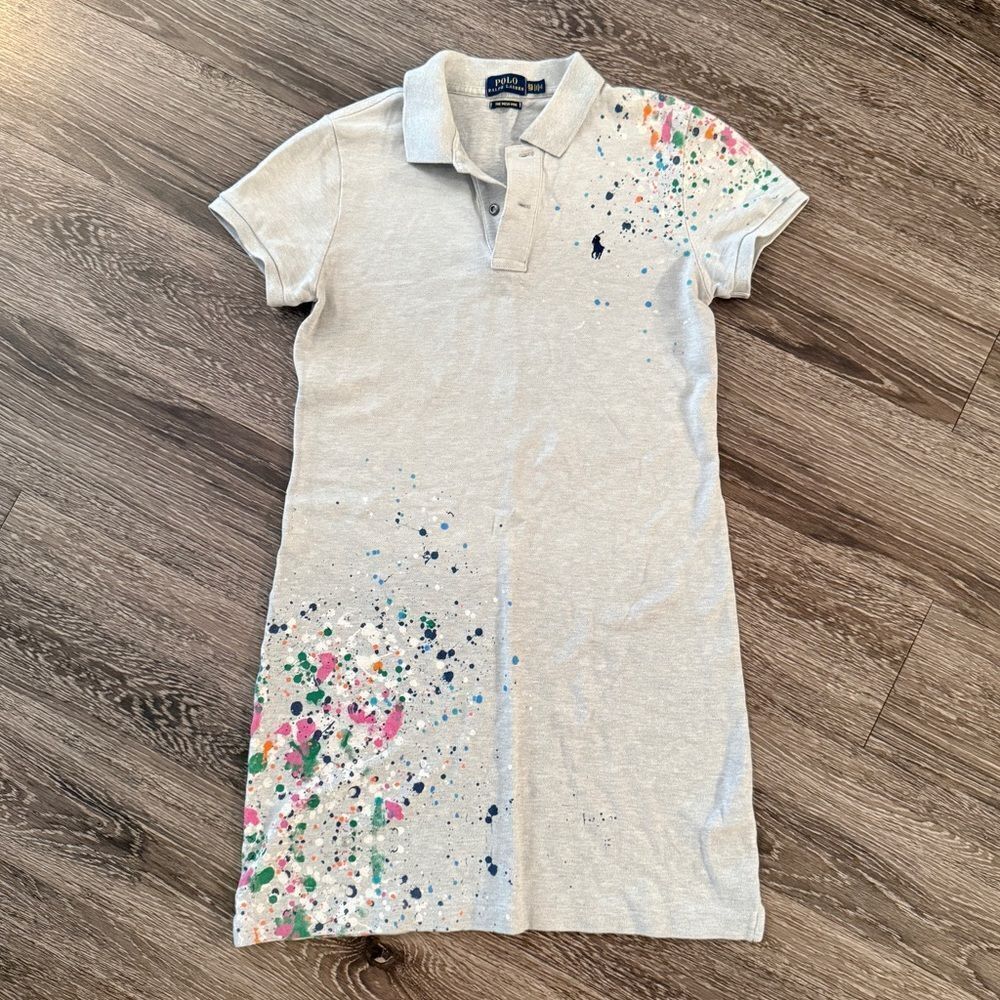 Polo Ralph Lauren Women's Grey Paint Splatter Mesh Mini Dress